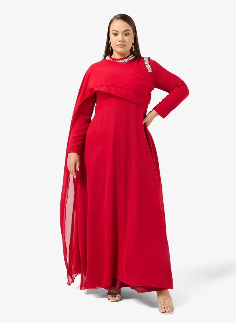 Khizana  Plus Size A-line Dress With Shoulder Drape for Women | Best Price UAE